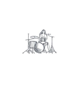 Fată Bateristă model alb pe tricou
