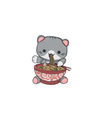 Pisică Kawaii Ramen model turcoaz pe tricou