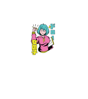 Anime fată desenând model albastru închis pe tricou