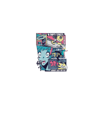 Anime Vaporwave Benzi desenate Skateboard model negru pe tricou
