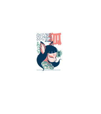 Kitsune Yokai Anime model alb pe tricou