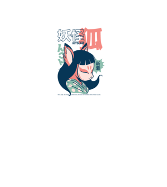 Kitsune Yokai Anime model alb pe tricou