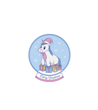Glob de zăpadă drăguț, de Crăciun, cu Unicorn model albastru închis pe tricou