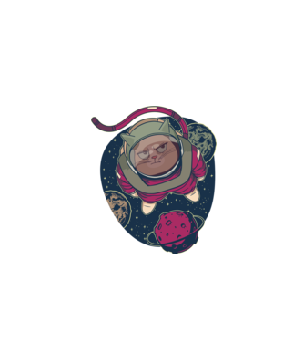 Pisică Astronaut model negru pe tricou