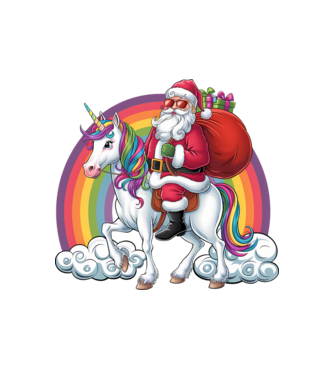 Moș Crăciun cool pe un unicorn 2 model alb pe tricou