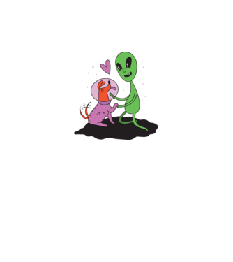 Alien cu câine model alb pe tricou