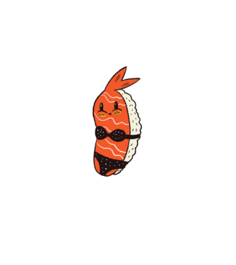 Sushi în bikini model alb pe tricou
