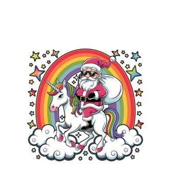Moș Crăciun cool pe un unicorn model alb pe tricou