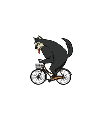 Lup pe bicicletă model alb pe tricou