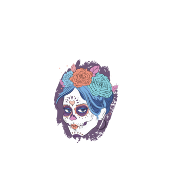 Dia de Los Muertos - Craniu cu flori model albastru închis pe tricou