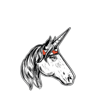 Cal Unicorn model alb pe tricou