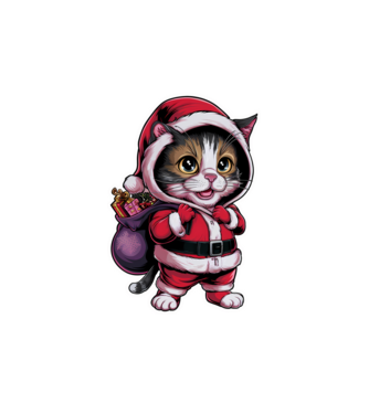 Santa Cat model alb pe tricou