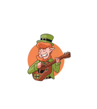 Chitarist Leprechaun irlandez St Patrick model albastru închis pe tricou