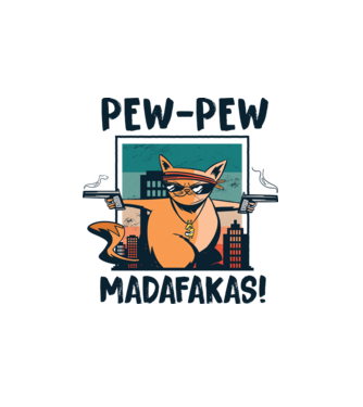 Pew Pew Pew Madafakas Pisică dark model alb pe tricou