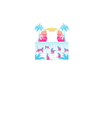 Pisică Vaporwave neon model turcoaz pe tricou