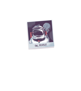 Ew, Oameni - Astronaut cu extraterestru model negru pe tricou
