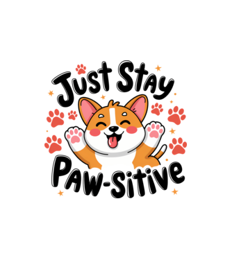 Just Stay Paw-sitive Alb model nisipiu pe tricou
