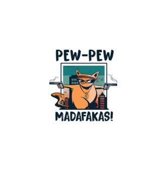 Pew Pew Pew Madafakas Pisică dark model alb pe tricou