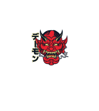 Mască demon chinez model gri pe tricou