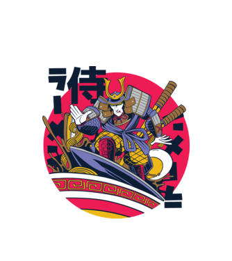 Samurai Ramen Surf model alb pe tricou