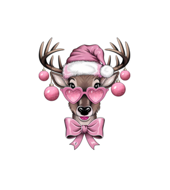 Pink Xmas Reindeer model alb pe tricou