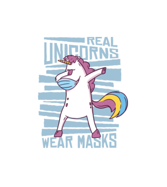 Unicorn DAB Mască model alb pe tricou