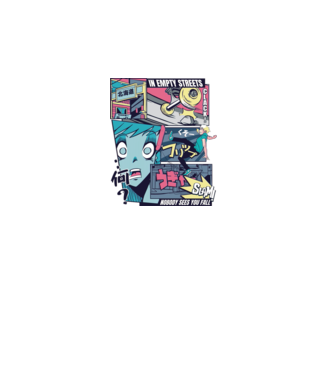 Anime Vaporwave Benzi desenate Skateboard model negru pe tricou