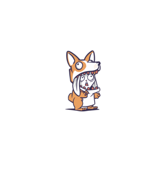Iepuraș drăguț în costum Corgi model alb pe tricou