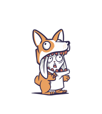 Iepuraș drăguț în costum Corgi model alb pe tricou