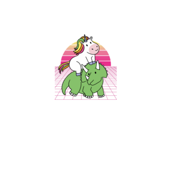 Unicorn pe dinozaur retro model negru pe tricou