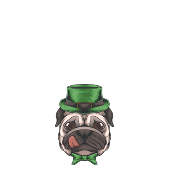 Mops Sfântul Patrick model negru pe tricou
