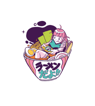 Ramen Anime Gamer fată model alb pe tricou