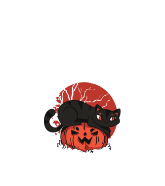 Pisică pe dovleac Halloween model negru pe tricou