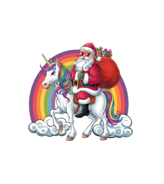 Moș Crăciun cool pe un unicorn 2 model alb pe tricou
