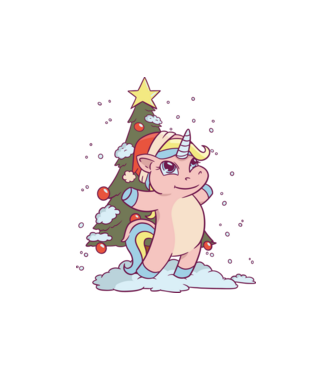 Unicorn de Crăciun model alb pe tricou