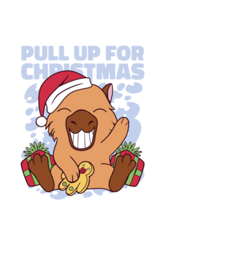 Pull up for christmas Capybara model negru pe tricou