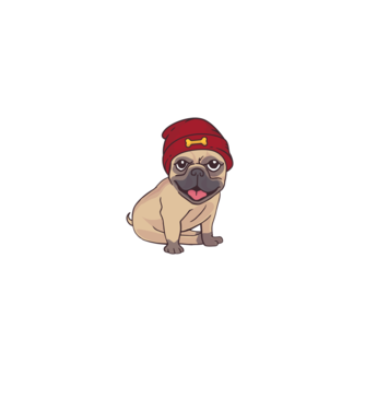 Mops cu șapcă model negru pe tricou