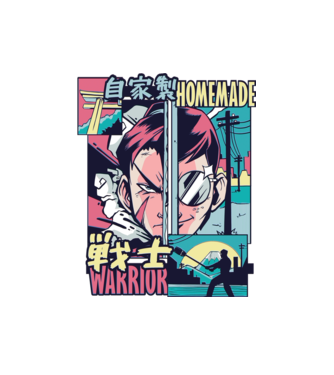 Anime Vaporwave Home Made Warrior model alb pe tricou