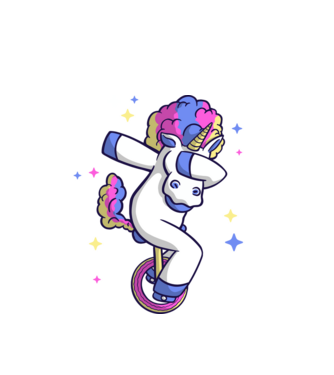 Unicorn pe monociclu model alb pe tricou
