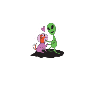 Alien cu câine model alb pe tricou