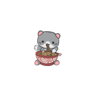 Pisică Kawaii Ramen model turcoaz pe tricou
