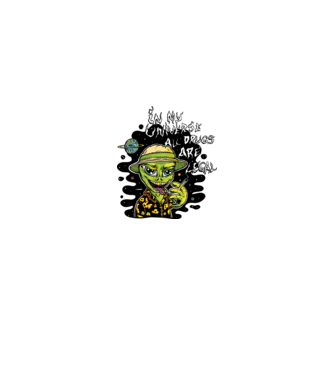 Alien drogat model alb pe tricou