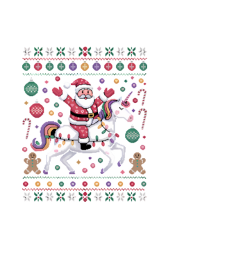 Moș Crăciun pe un pulover urât unicorn  model negru pe tricou