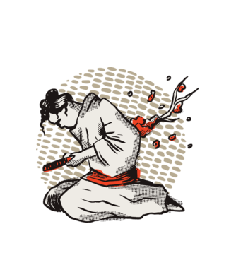 Samurai Harakiri model alb pe tricou
