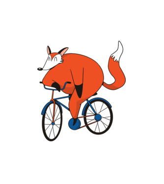 Vulpe cu bicicletă model alb pe tricou
