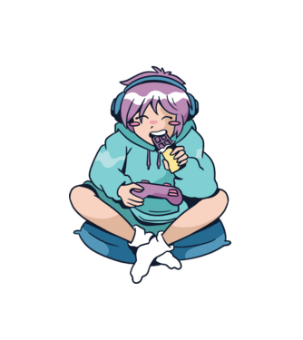 Anime Gamer Fată cu ciocolată model alb pe tricou