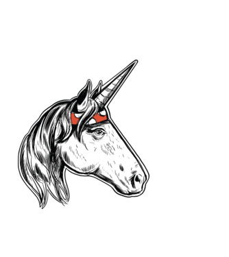 Cal Unicorn model albastru deschis pe tricou