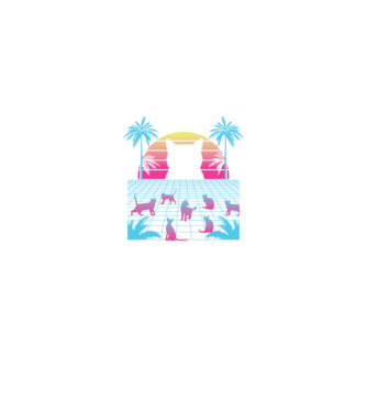 Pisică Vaporwave neon model negru pe tricou