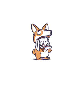 Iepuraș drăguț în costum Corgi model alb pe tricou