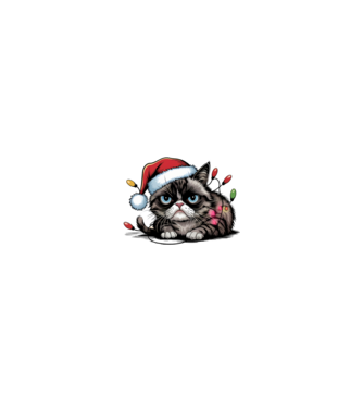 Christmas Spirit Grumpy Cat Negru model nisipiu pe tricou